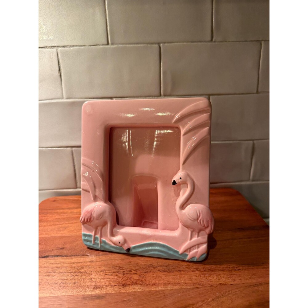 Vintage 1985 Vandor Pelzman Designs Pink Flamingo Ceramic Picture Frame